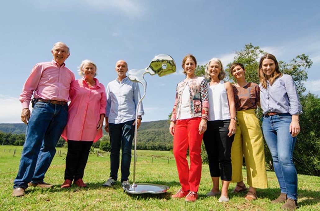 RUPIO Prize winner Hugh McLachlan with Myers Family members Sculpture on the Farm 2019